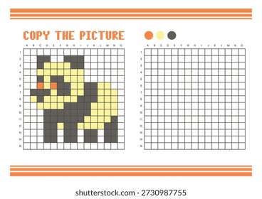 Copy the picture grid drawing worksheet for kids. Fun and educational coloring activity. Suitable for practicing drawing and coordination skills. Pixel art panda