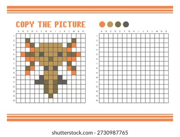 Copy the picture grid drawing worksheet for kids. Fun and educational coloring activity. Suitable for practicing drawing and coordination skills. Pixel art axolotl