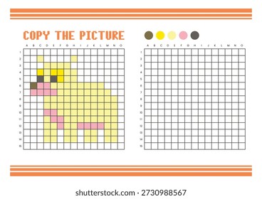 Copie la hoja de cálculo de dibujo de cuadrícula de imagen para niños. Diversión y actividad educativa para colorear. Adecuado para practicar habilidades de dibujo y coordinación. Pixel art oso polar