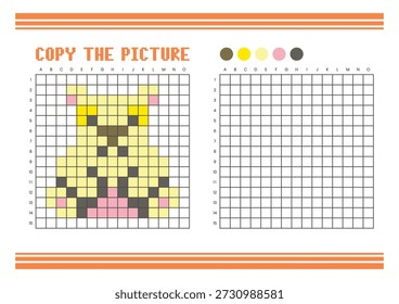 Copiar a planilha de desenho da grade de imagem para crianças. Atividade de coloração divertida e educacional. Adequado para praticar habilidades de desenho e coordenação. Urso polar Pixel art