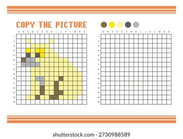 Copie la hoja de cálculo de dibujo de cuadrícula de imagen para niños. Diversión y actividad educativa para colorear. Adecuado para practicar habilidades de dibujo y coordinación. Pixel art oso polar