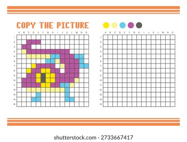 Copy the picture grid drawing worksheet for kids. Fun and educational coloring activity. Suitable for practicing drawing and coordination skills. Pixel art gecko