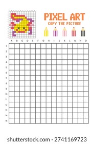 Copy the picture grid drawing worksheet for kids. Pixel art axolotl