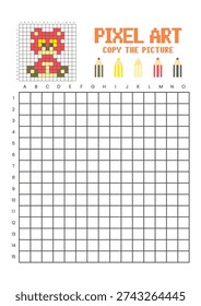 Copy the picture grid drawing worksheet for kids. Pixel art bear