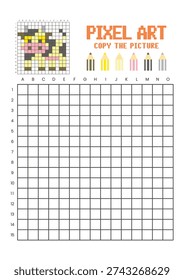 Copy the picture grid drawing worksheet for kids. Pixel art cow