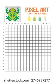Copy the picture grid drawing worksheet for kids. Pixel art frog