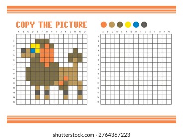 Copy the picture grid drawing worksheet for kids. Fun and educational coloring activity. Suitable for practicing drawing and coordination skills. Pixel art dog