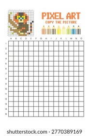 Copy the picture grid drawing worksheet for kids. Pixel art marmoset monkey