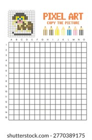 Copy the picture grid drawing worksheet for kids. Pixel art marmoset monkey