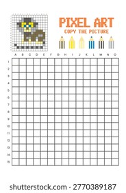 Copy the picture grid drawing worksheet for kids. Pixel art marmoset monkey
