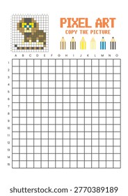 Copy the picture grid drawing worksheet for kids. Pixel art marmoset monkey