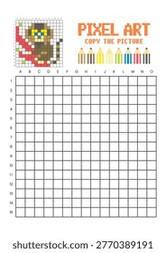 Copy the picture grid drawing worksheet for kids. Pixel art marmoset monkey