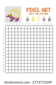 Copy the picture grid drawing worksheet for kids. Pixel art skunk