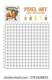 Copy the picture grid drawing worksheet for kids. Pixel art frilled-neck lizard