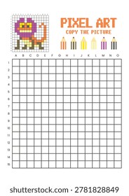 Copy the picture grid drawing worksheet for kids. Pixel art frilled-neck lizard