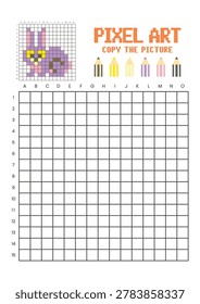Copy the picture grid drawing worksheet for kids. Pixel art rabbit