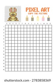 Copy the picture grid drawing worksheet for kids. Pixel art rabbit
