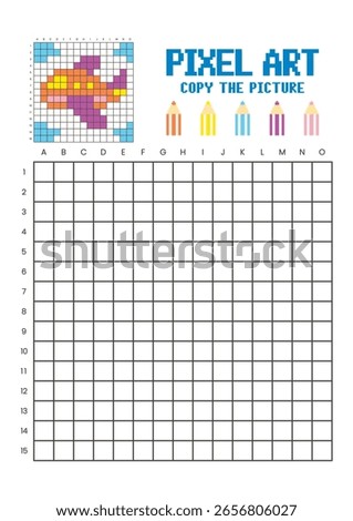 Copy the picture grid drawing worksheet for kids. Pixel art airplane