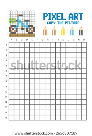 Copy the picture grid drawing worksheet for kids. Pixel art bicycle