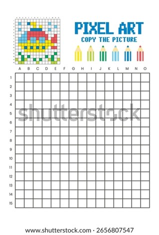 Copy the picture grid drawing worksheet for kids. Pixel art submarine