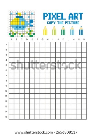 Copy the picture grid drawing worksheet for kids. Pixel art submarine
