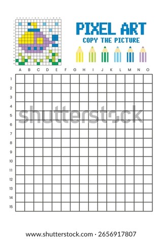 Copy the picture grid drawing worksheet for kids. Pixel art submarine
