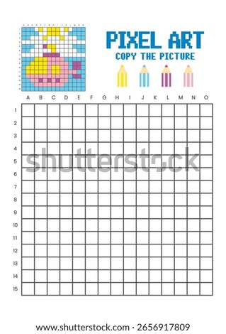 Copy the picture grid drawing worksheet for kids. Pixel art submarine