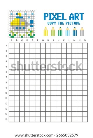 Copy the picture grid drawing worksheet for kids. Pixel art submarine