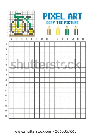 Copy the picture grid drawing worksheet for kids. Pixel art penny farthing bicycle
