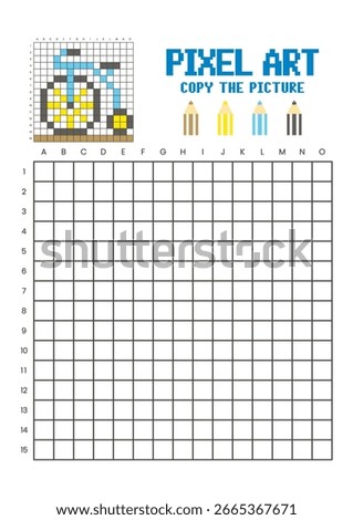 Copy the picture grid drawing worksheet for kids. Pixel art penny farthing bicycle