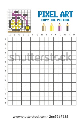 Copy the picture grid drawing worksheet for kids. Pixel art penny farthing bicycle