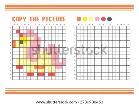 Copy the picture grid drawing worksheet for kids. Fun and educational coloring activity. Suitable for practicing drawing and coordination skills. Pixel art fantasy pony