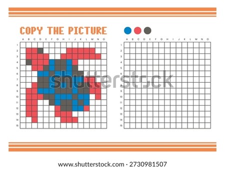 Copy the picture grid drawing worksheet for kids. Fun and educational coloring activity. Suitable for practicing drawing and coordination skills. Pixel art turtle