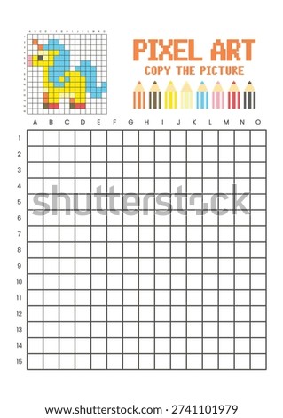 Copy the picture grid drawing worksheet for kids. Pixel art fantasy pony