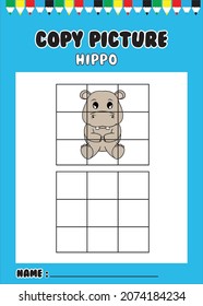 copy the picture of hippo . cute hippo.cartoon animal.