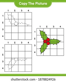 Copy the picture, copy the picture of Holly Berries using grid lines. Educational children game, printable worksheet, vector illustration