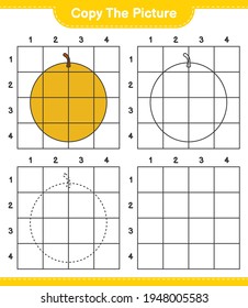 Copy the picture, copy the picture of Honey Melon using grid lines. Educational children game, printable worksheet, vector illustration
