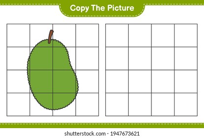Copy the picture, copy the picture of Jackfruit using grid lines. Educational children game, printable worksheet, vector illustration