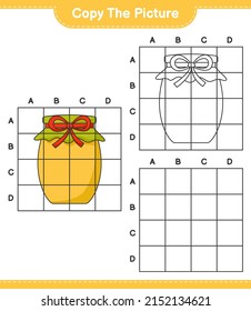 Copy the picture, copy the picture of Jam using grid lines. Educational children game, printable worksheet, vector illustration