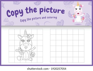 copy the picture kids game and coloring page with a cute unicorn character illustration