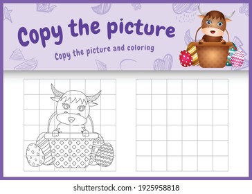 copy the picture kids game and coloring page themed easter with a cute buffalo in bucket egg