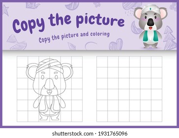 copy the picture kids game and coloring page themed ramadan with a cute koala using arabic traditional costume
