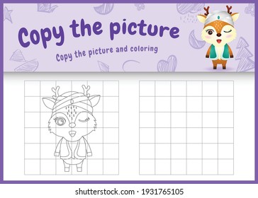 copy the picture kids game and coloring page themed ramadan with a cute deer using arabic traditional costume