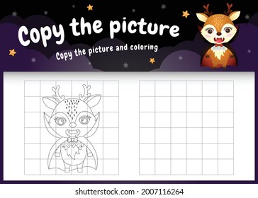 copy the picture kids game and coloring page with a cute deer using halloween costume