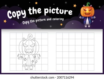 copy the picture kids game and coloring page with a cute hippo using halloween costume
