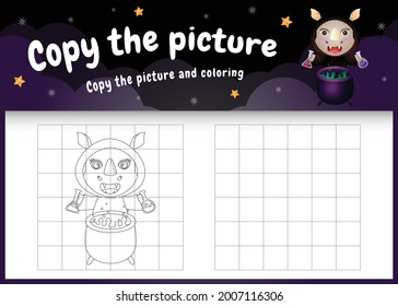 copy the picture kids game and coloring page with a cute rhino using halloween costume