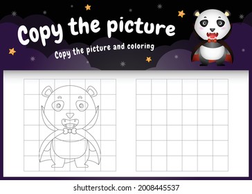 copy the picture kids game and coloring page with a cute panda bear using halloween costume