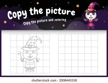 copy the picture kids game and coloring page with a panda bear hippo using halloween costume