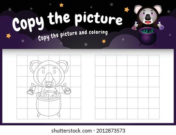 copy the picture kids game and coloring page with a cute koala using halloween costume