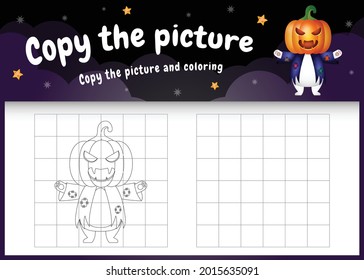 copy the picture kids game and coloring page with a cute polar bear using halloween costume